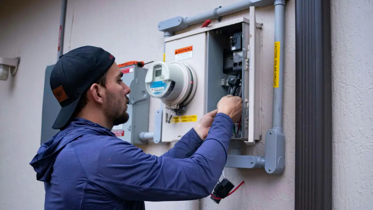 Technician working on an electrical meter panel